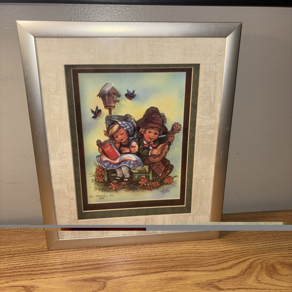 Vintage 3D Paper Tole Shadow Box Picture Hummel Style Silver Framed Print 12x10"